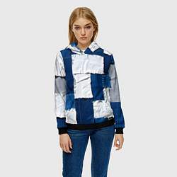 Толстовка-худи женская Джинсовый пэчворк, цвет: 3D-черный — фото 2