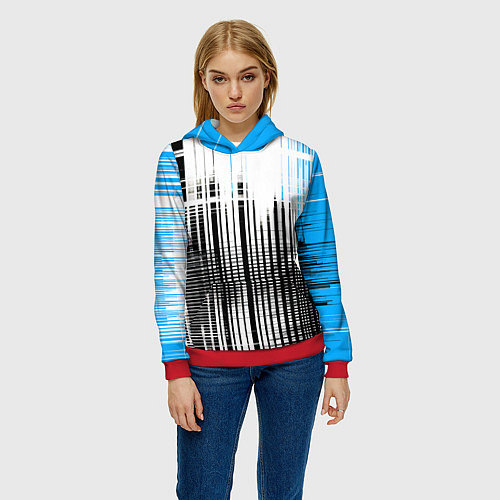 Женская толстовка Сине-чёрный гранж на белом фоне / 3D-Красный – фото 3