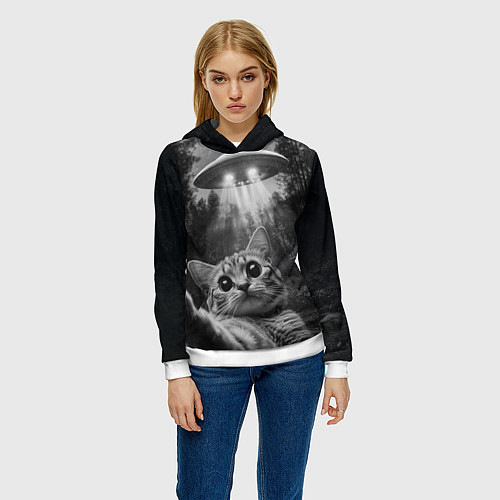 Женская толстовка Котик и НЛО / 3D-Белый – фото 3