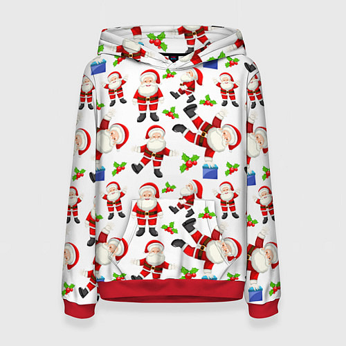 Женская толстовка Дед мороз веселится паттерн / 3D-Красный – фото 1