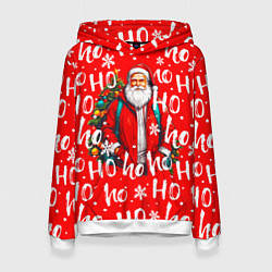 Толстовка-худи женская Дед мороз хо хо, цвет: 3D-белый