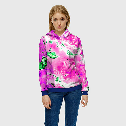 Женская толстовка Розово-зелёная абстракция / 3D-Синий – фото 3
