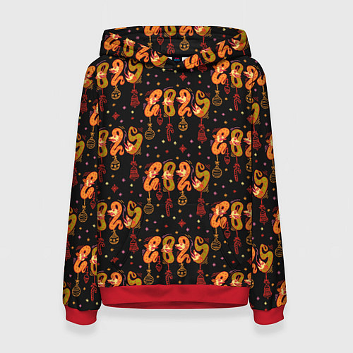 Женская толстовка 2025 паттерн символ года змей из русского лубка / 3D-Красный – фото 1