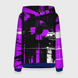 Толстовка-худи женская Фиолетово-белый гранж на чёрном фоне, цвет: 3D-синий