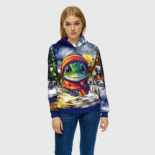 Женская толстовка Новогодняя змейка милая / 3D-Синий – фото 3