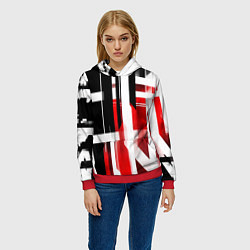 Толстовка-худи женская Чёрно-красные вертикальные и горизонтальные полосы, цвет: 3D-красный — фото 2