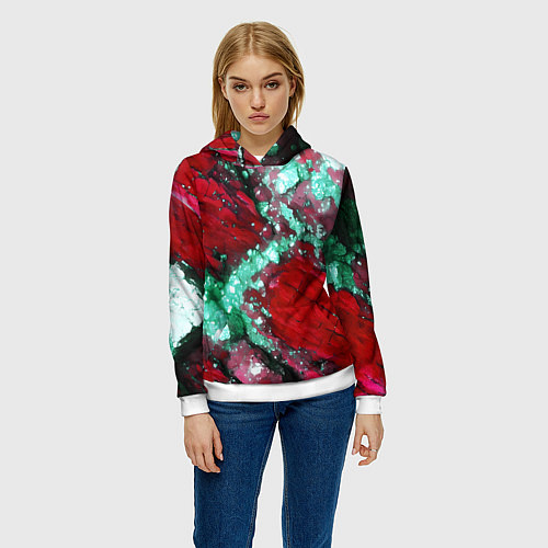 Женская толстовка Голубой минерал в красном камне / 3D-Белый – фото 3