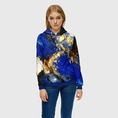Женская толстовка Золотой минерал в синем камне / 3D-Синий – фото 3