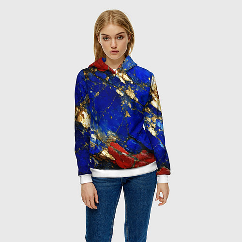 Женская толстовка Золотой и красный минерал в синем камне / 3D-Белый – фото 3