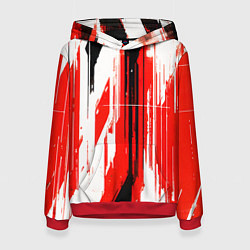 Толстовка-худи женская Вертикальные чёрно-белые линии на красном фоне, цвет: 3D-красный