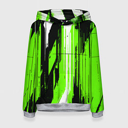 Толстовка-худи женская Вертикальные чёрно-белые линии на зелёном фоне, цвет: 3D-меланж