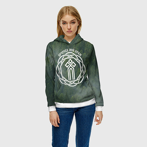 Женская толстовка Символ чур - природа мой храм / 3D-Белый – фото 3