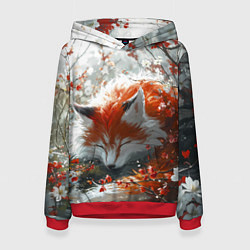 Толстовка-худи женская Милая лисичка в лесу, цвет: 3D-красный