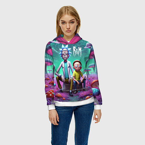 Женская толстовка Рик и Морту на сказочной грибной планете - нейроар / 3D-Белый – фото 3