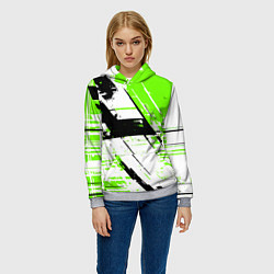 Толстовка-худи женская Diagonal black and green stripes on a white backgr, цвет: 3D-меланж — фото 2