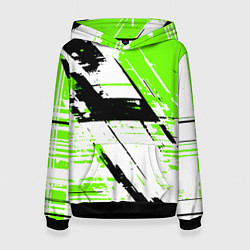 Толстовка-худи женская Diagonal black and green stripes on a white backgr, цвет: 3D-черный