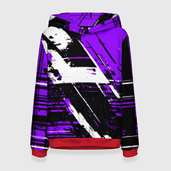 Толстовка-худи женская Diagonal black and white stripes on a purple backg, цвет: 3D-красный