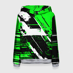 Толстовка-худи женская Diagonal black and white stripes on a green backgr, цвет: 3D-меланж