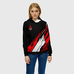 Толстовка-худи женская Mitsubishi - красная абстракция, цвет: 3D-черный — фото 2