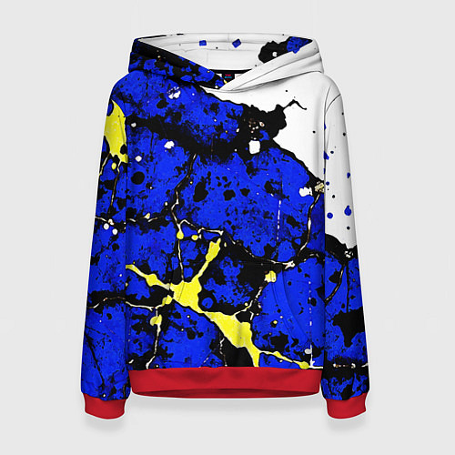 Женская толстовка Сине-жёлтая абстракция на белом фоне / 3D-Красный – фото 1