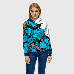 Толстовка-худи женская Оранжево-голубая абстракция на белом фоне, цвет: 3D-синий — фото 2