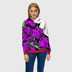 Толстовка-худи женская Зелёно-розовая абстракция на белом фоне, цвет: 3D-красный — фото 2