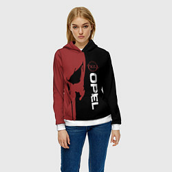 Толстовка-худи женская Опель и череп, цвет: 3D-белый — фото 2