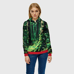 Толстовка-худи женская Зелёный летний лес, цвет: 3D-красный — фото 2