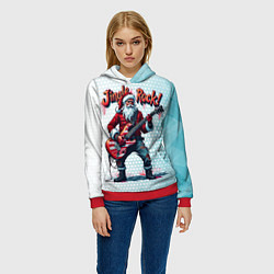 Толстовка-худи женская Санта играет на электрогитаре, цвет: 3D-красный — фото 2