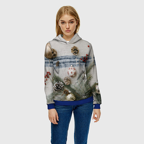 Женская толстовка Новогодние украшения / 3D-Синий – фото 3
