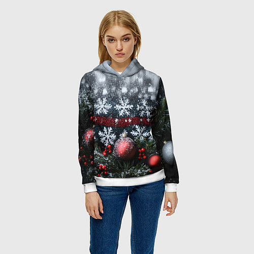 Женская толстовка Новогодние снежинки / 3D-Белый – фото 3