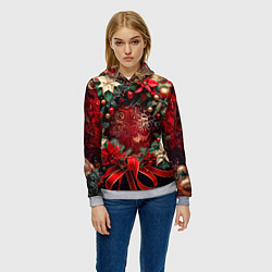 Толстовка-худи женская Новогодний венок с пуансеттией - нейросеть, цвет: 3D-меланж — фото 2
