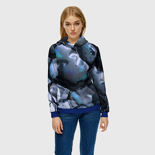 Женская толстовка Жидкая субстанция серая / 3D-Синий – фото 3