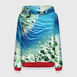 Толстовка-худи женская Берег и синие волны, цвет: 3D-красный