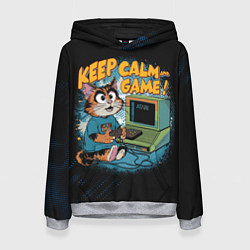 Толстовка-худи женская Котик игроман, цвет: 3D-меланж