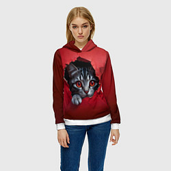 Толстовка-худи женская Выглядывающий котик, цвет: 3D-белый — фото 2