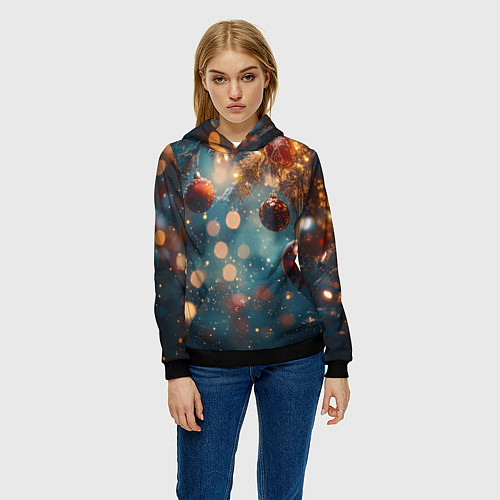 Женская толстовка Новый год боке стиль / 3D-Черный – фото 3