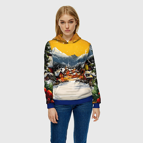 Женская толстовка Ламповый новый год - домики / 3D-Синий – фото 3