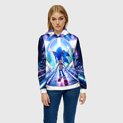 Толстовка-худи женская Sonic неоновые крылья, цвет: 3D-белый — фото 2