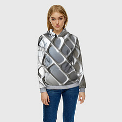 Толстовка-худи женская Полированный металл серебряный, цвет: 3D-меланж — фото 2