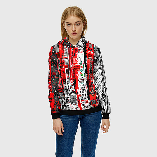 Женская толстовка Киберпанк паттерн красный / 3D-Черный – фото 3