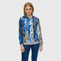 Толстовка-худи женская Киберпанк паттерн синий, цвет: 3D-меланж — фото 2