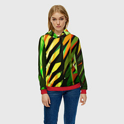 Толстовка-худи женская Чёрно-жёлтая абстракция, цвет: 3D-красный — фото 2