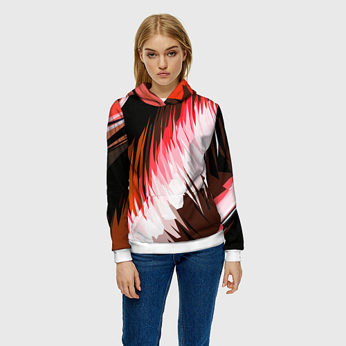 Женская толстовка Красно-белая абстракция на чёрном фоне / 3D-Белый – фото 3