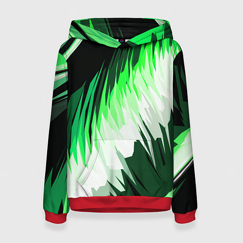 Женская толстовка Зелёно-белая абстракция на чёрном фоне / 3D-Красный – фото 1