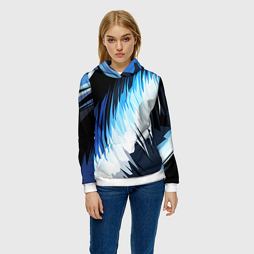 Женская толстовка Бело-синие острые полосы / 3D-Белый – фото 3
