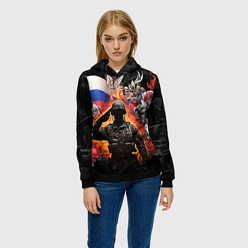 Женская толстовка Защитник отечества с ангельскими крыльями / 3D-Черный – фото 3