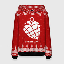 Толстовка-худи женская Новогодний Green Day с оленями, цвет: 3D-черный