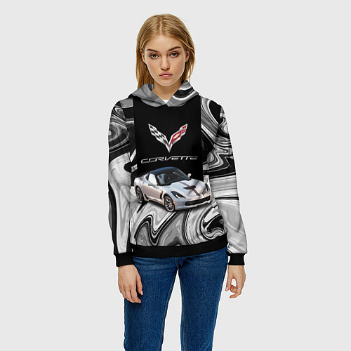 Женская толстовка Chevrolet Corvette - motorsport racing team / 3D-Черный – фото 3