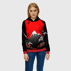 Толстовка-худи женская Японская гора и красная луна, цвет: 3D-красный — фото 2